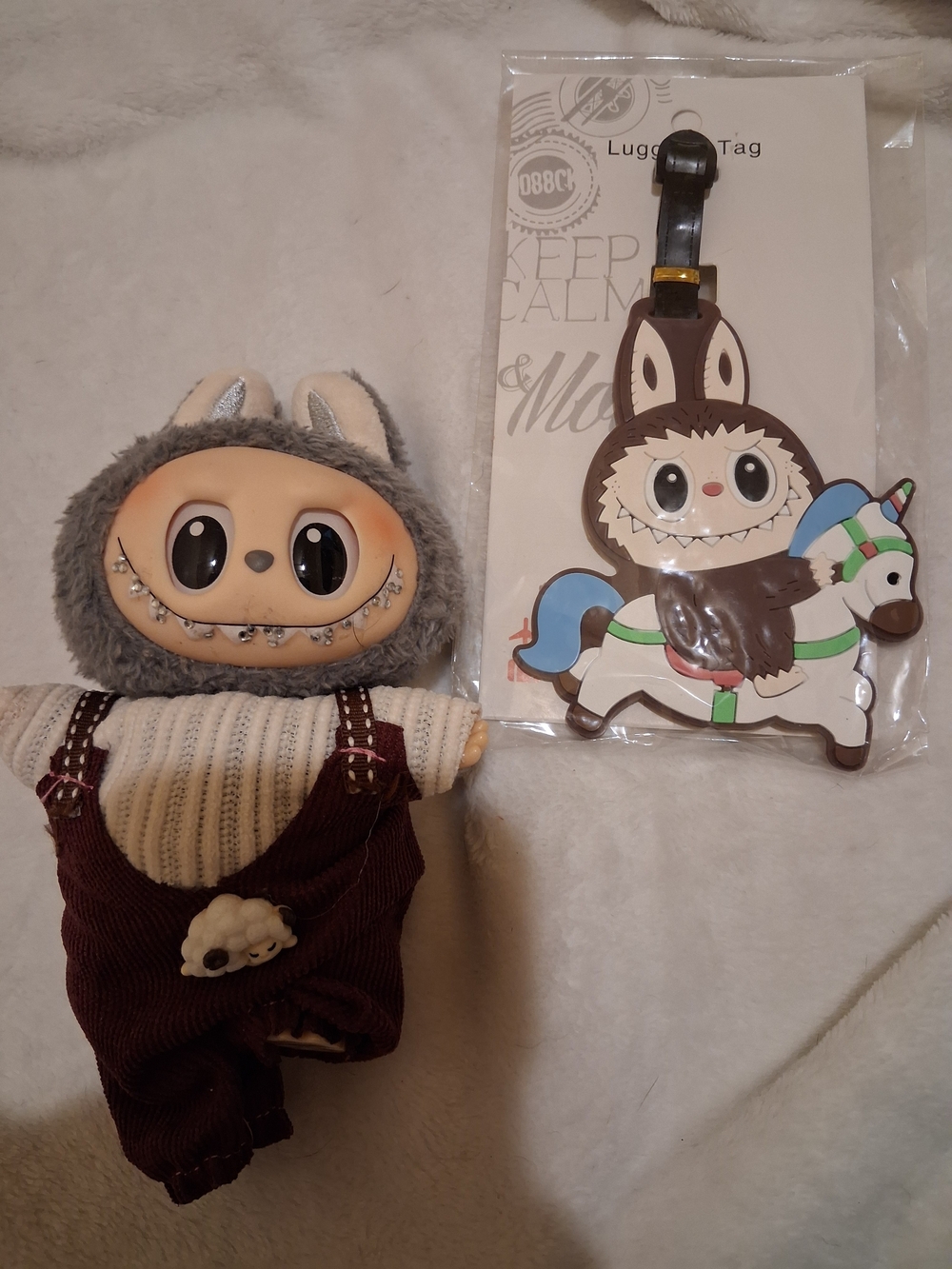 Small Pet Plush Outfit - Brown & Cream Cozy Overalls